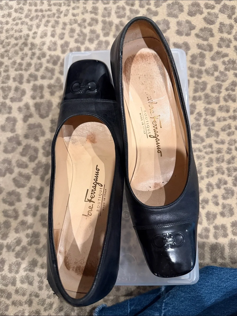 Salvatore Ferragamo Black Leather Ballet Flats with Signature Gancini